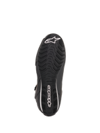 Scarpe Alpinestars Stella Faster-3 Rideknit® da donna, Nero Giallo Rosa, vista della suola in gomma nera con battistrada a trama ondulata, logo e scritta Alpinestars bianchi, design resistente per la guida su strada in moto