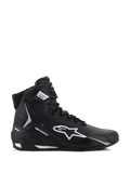 Alpinestars Stella Faster-4, scarpe da moto da donna, nero e bianco, design a collo alto con logo Astars e cinturino alla caviglia, vista laterale del profilo