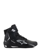 Alpinestars Stella Faster-4, scarpe da moto da donna, nero e bianco, design a collo alto con logo Astars e cinturino alla caviglia, vista laterale del profilo