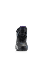 Alpinestars Stella Faster-4, scarpe da moto da donna, nero, grigio e viola, vista frontale con lacci e cinturino regolabile