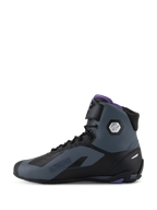 Alpinestars Scarpe Stella Faster-4, scarpe da moto da donna, nero e grigio con accenti viola e protezione caviglia argento