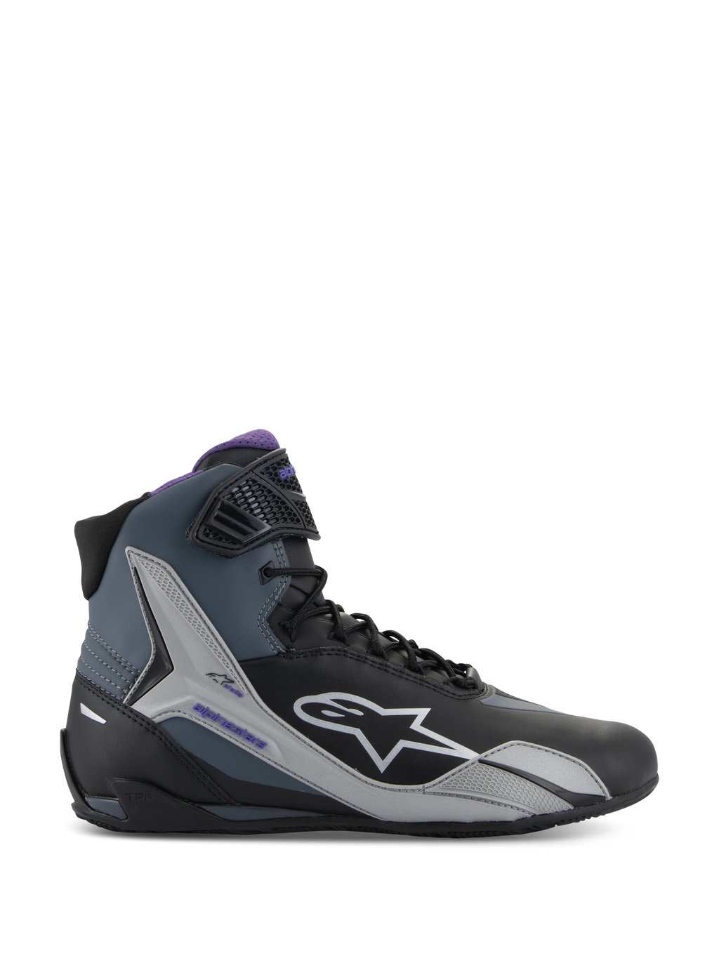 Alpinestars Scarpe Stella Faster-4, scarpe da moto road per donna, nere e viola, in microfibra protettiva e traspirante.