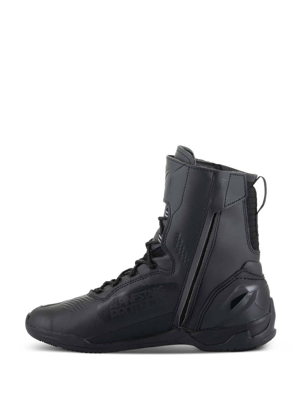Scarpe Alpinestars Superfaster, scarpe da moto, nero nero, profilo alto 25 cm con lunga cerniera mediale e sistema di lacci rapidi, elegante design in microfibra con tallone rinforzato