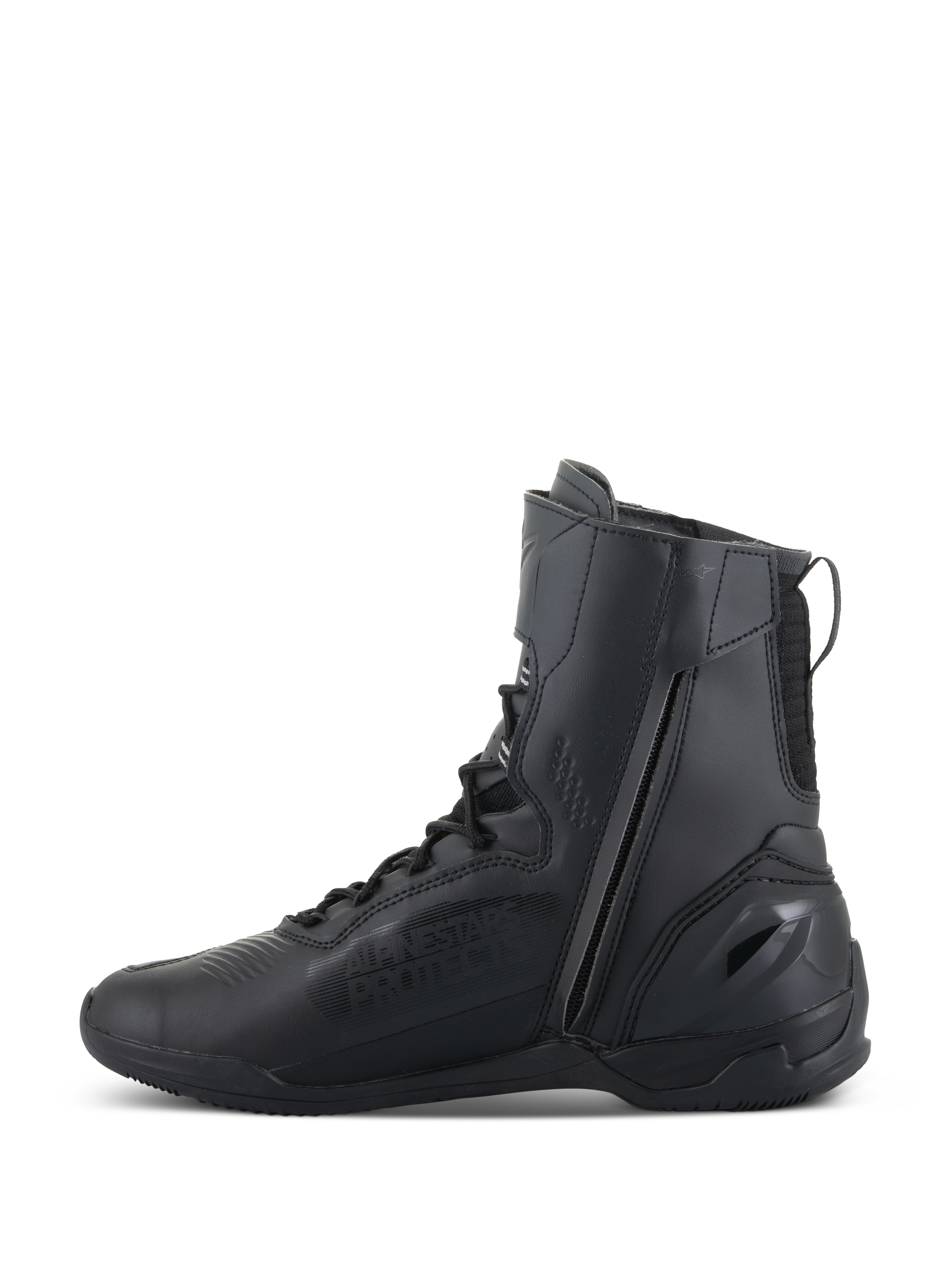 Scarpe Alpinestars Superfaster, scarpe da moto, nero nero, profilo alto 25 cm con lunga cerniera mediale e sistema di lacci rapidi, elegante design in microfibra con tallone rinforzato