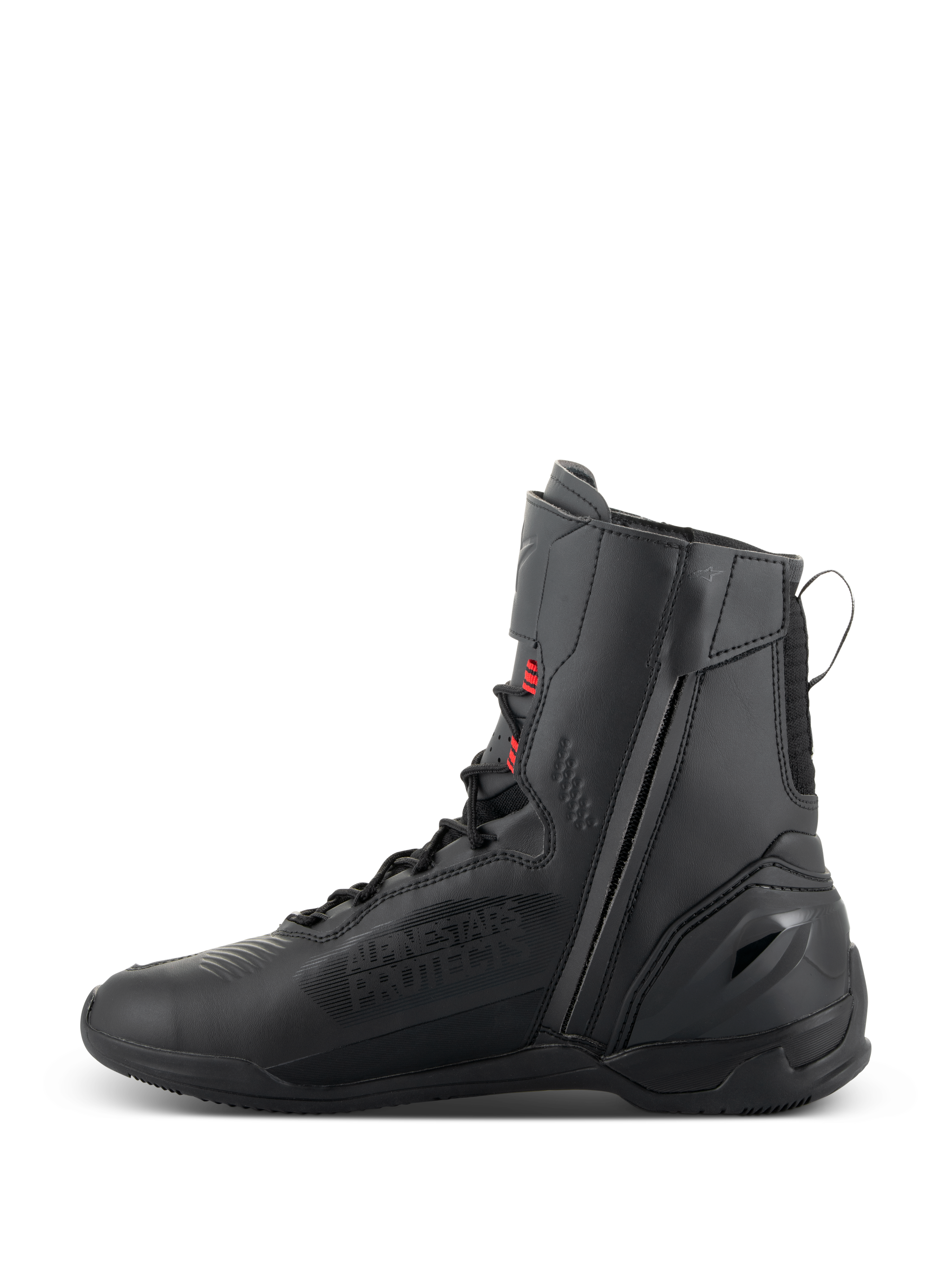 Scarpe Alpinestars Superfaster, scarpe da moto, nero, grigio e rosso acceso, profilo alto con cerniera laterale mediale e lacci rapidi, costruzione tecnica in microfibra e Rideknit per la guida su strada