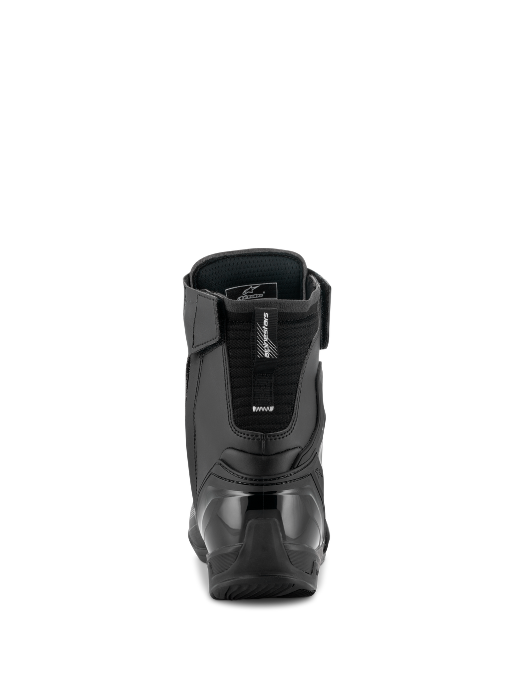 Scarpe Alpinestars Superfaster, Nero Grigio Rosso Brillante, vista posteriore che mostra il contrafforte del tallone in TPU rinforzato e l'estensione del tendine di Achille, scarpa tecnica da moto alta con pannelli in microfibra