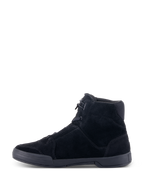 Scarpe Alpinestars Chrome, scarpe da moto urbane, Nero Nero, vista laterale con tomaia in camoscio spaccato e suola a tazza in gomma piatta, silhouette high-top dallo stile streetwear casual