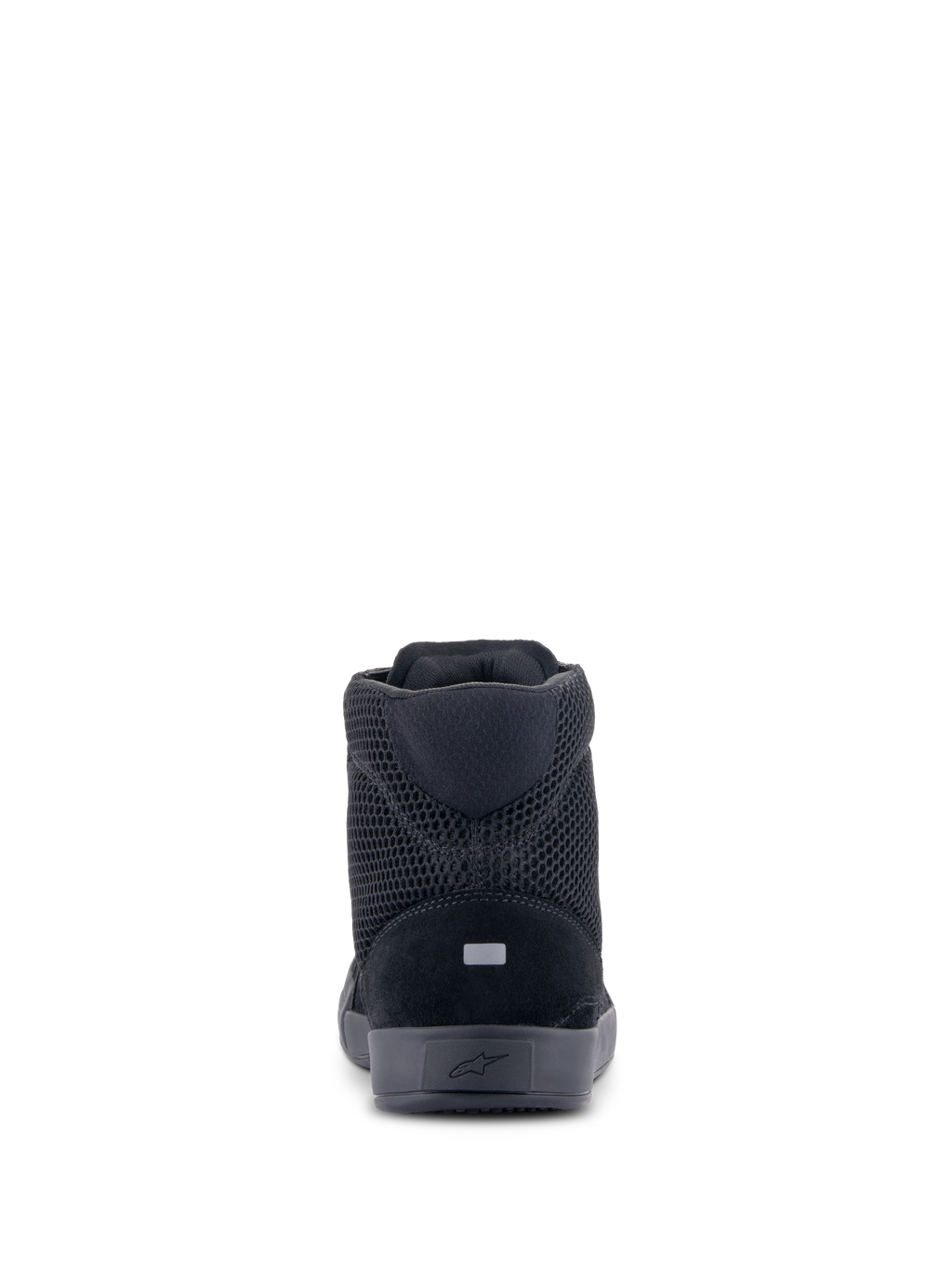 Alpinestars Chrome Air Shoe, scarpa da moto, nero, vista posteriore con mesh traspirante e tomaia in camoscio, dettaglio riflettente sul tallone, design urbano protettivo casual