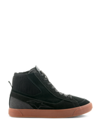 Alpinestars Stated Shoes, sneaker da moto alta nera con suola in gomma marrone, tomaia in camoscio e tela con colletto della caviglia in maglia a coste, design streetwear ispirato allo stile skate retro