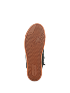 Alpinestars Stated Shoes, Black Gum, vista dal basso della suola in gomma vulcanizzata con motivo di trazione a spina di pesce, logo Alpinestars e marchio TPF (Transversal Protection Frame), calzature da moto urban