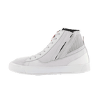 Scarpe Alpinestars Stated, scarpe da moto urban, White Cool Gray, stile sneaker street high-top, struttura in nubuck e scamosciato, cerniera laterale, suola vulcanizzata bianca, colletto della caviglia a coste