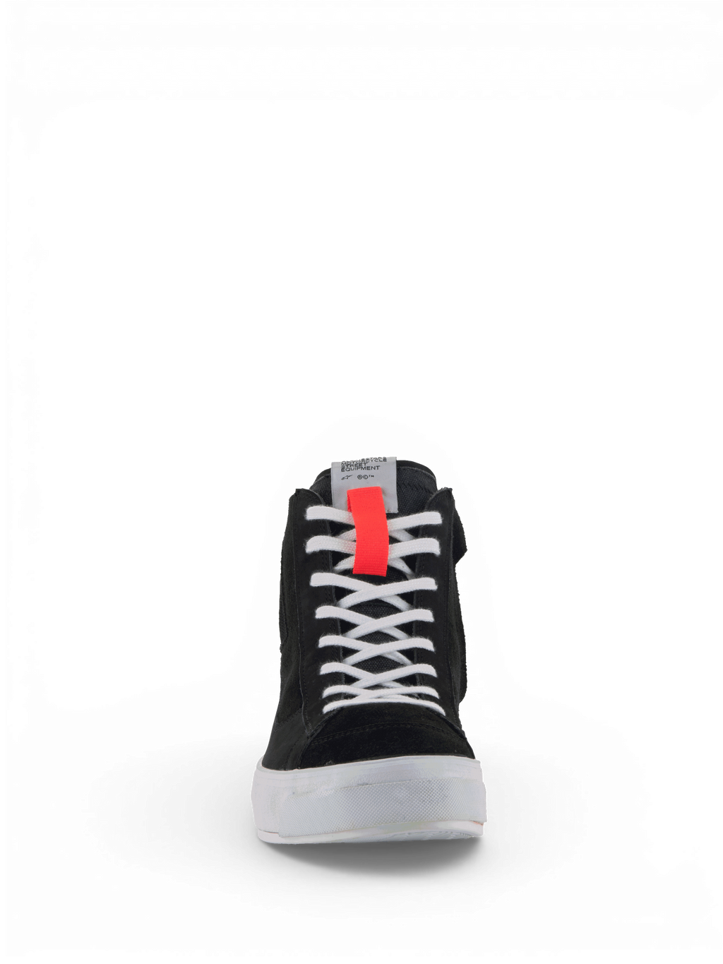 Alpinestars Scarpe Stella Stated Podium, scarpe da moto urban da donna, nero e bianco con dettaglio rosso, sneaker retro in stile skate con suola vulcanizzata e stringhe bianche.