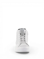 Alpinestars Scarpe Stella Stated Podium, scarpe da moto urban da donna, bianco e grigio freddo, vista frontale con lacci.