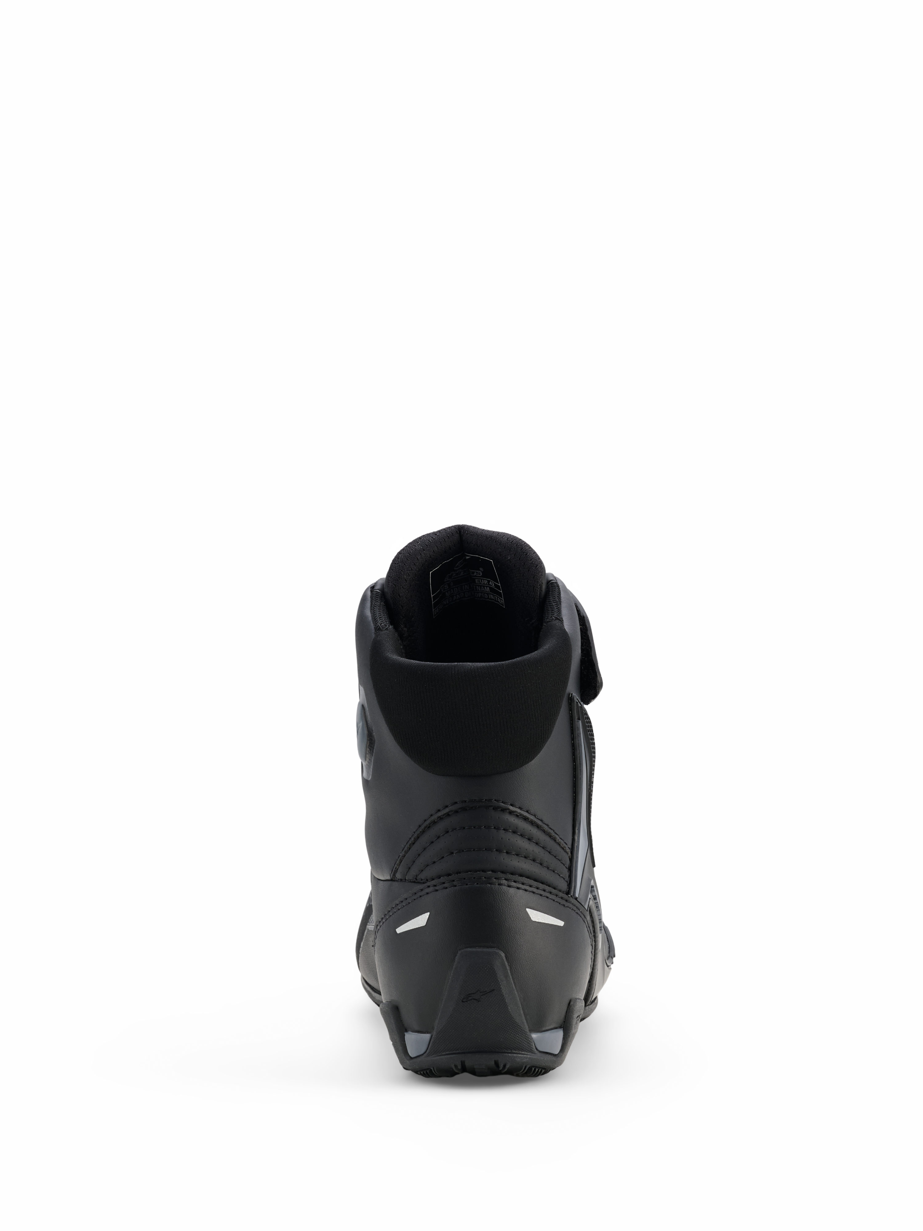 Scarpe Alpinestars Faster-4 Drystar®, scarpe da moto, Nero Cool Gray, vista posteriore con tallone rinforzato, colletto imbottito e dettagli riflettenti, costruzione in microfibra impermeabile per guida sportiva