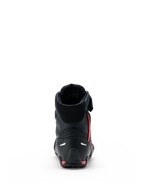 Scarpe Alpinestars Faster-4 Drystar®, scarpe da moto, nero con accenti Rio Red e rosso fluo, vista posteriore con contrafforte del tallone rinforzato, design high-top e costruzione in microfibra senza cuciture.