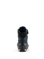 Scarpe Alpinestars Faster-4 Drystar®, scarpe da moto, nero night navy cyan, vista posteriore che evidenzia la struttura rinforzata del tallone e della caviglia, fodera interna blu navy, dettagli riflettenti, design atletico per prestazioni su strada