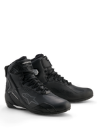 Scarpe Alpinestars Stella Faster-4 Drystar®, scarpe da moto impermeabili da donna, nero e argento, tomaia in microfibra con chiusura a lacci e cinturino alla caviglia, rinforzi protettivi in TPU e logo Alpinestars