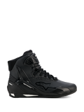 Scarpe Alpinestars Stella Faster-4 Drystar, scarpe da moto da donna, nero e argento, design high-top, chiusura con lacci e cinturino a strappo sulla caviglia, tomaia in microfibra senza cuciture, tecnologia impermeabile, dettagli bianchi su suola e tallone