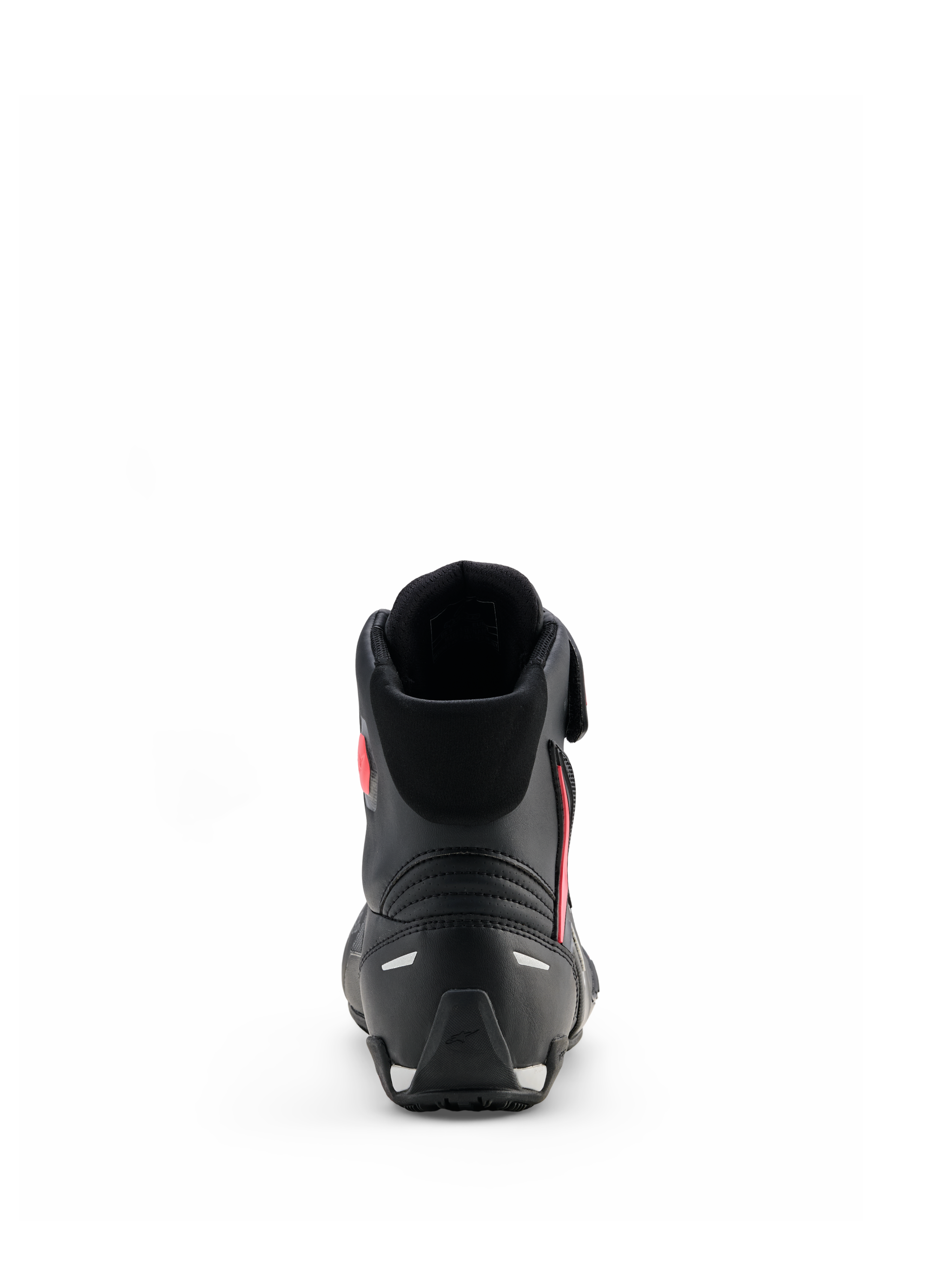 Alpinestars Scarpe Stella Faster-4 Drystar®, Nero Grigio Corallo Fluo, vista posteriore con supporto per il tallone e dettagli riflettenti, scarpe da moto impermeabili con design d'ispirazione sportiva per donna