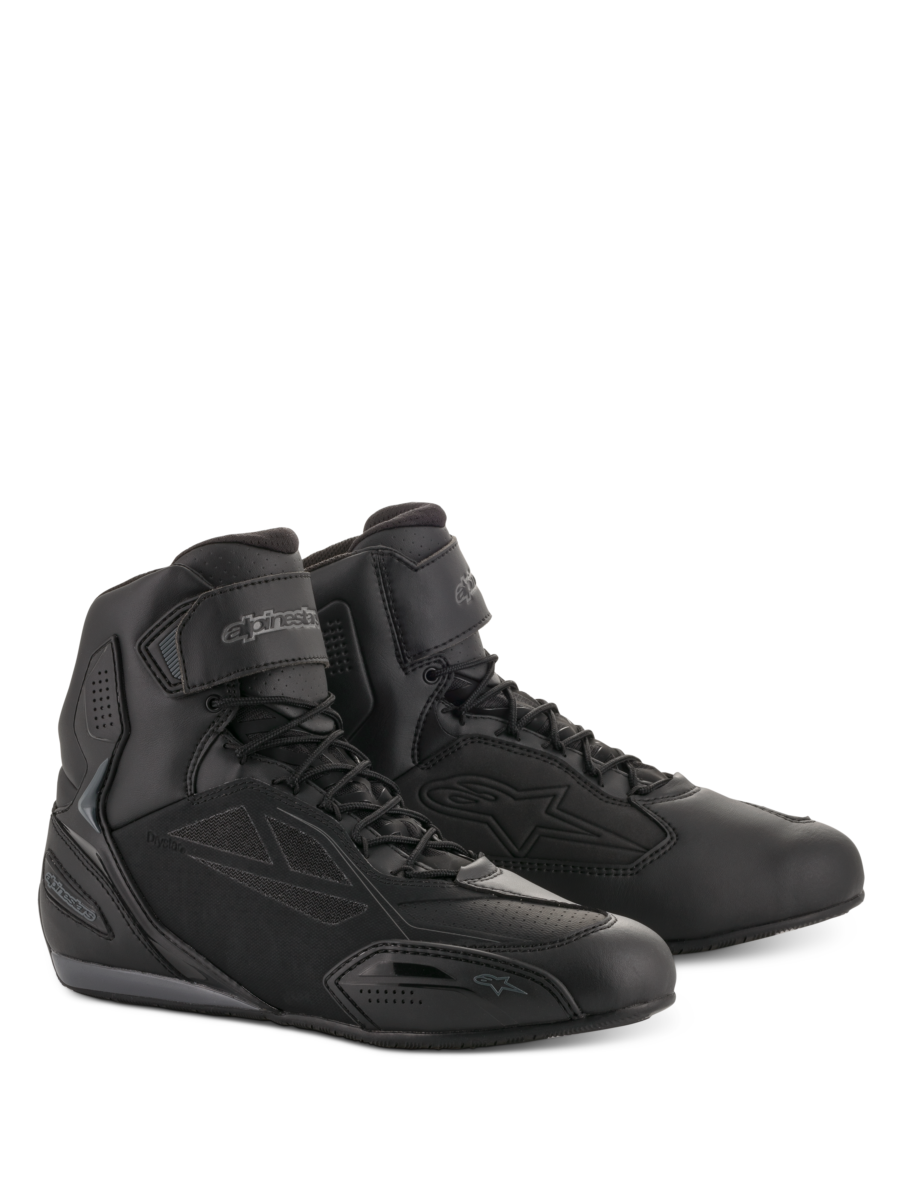Alpinestars Faster-3 Drystar® Riding Shoes, scarpe da moto, nero e grigio freddo, design a profilo alto con chiusura con lacci e cinturino alla caviglia in velcro, telaio in microfibra con pannelli protettivi, calzature da strada impermeabili