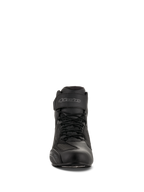 Scarpe da moto Alpinestars Faster-3 Drystar®, Black Cool Gray, vista frontale con chiusura a lacci e cinturino in velcro sulla caviglia, calzature da moto impermeabili in microfibra.