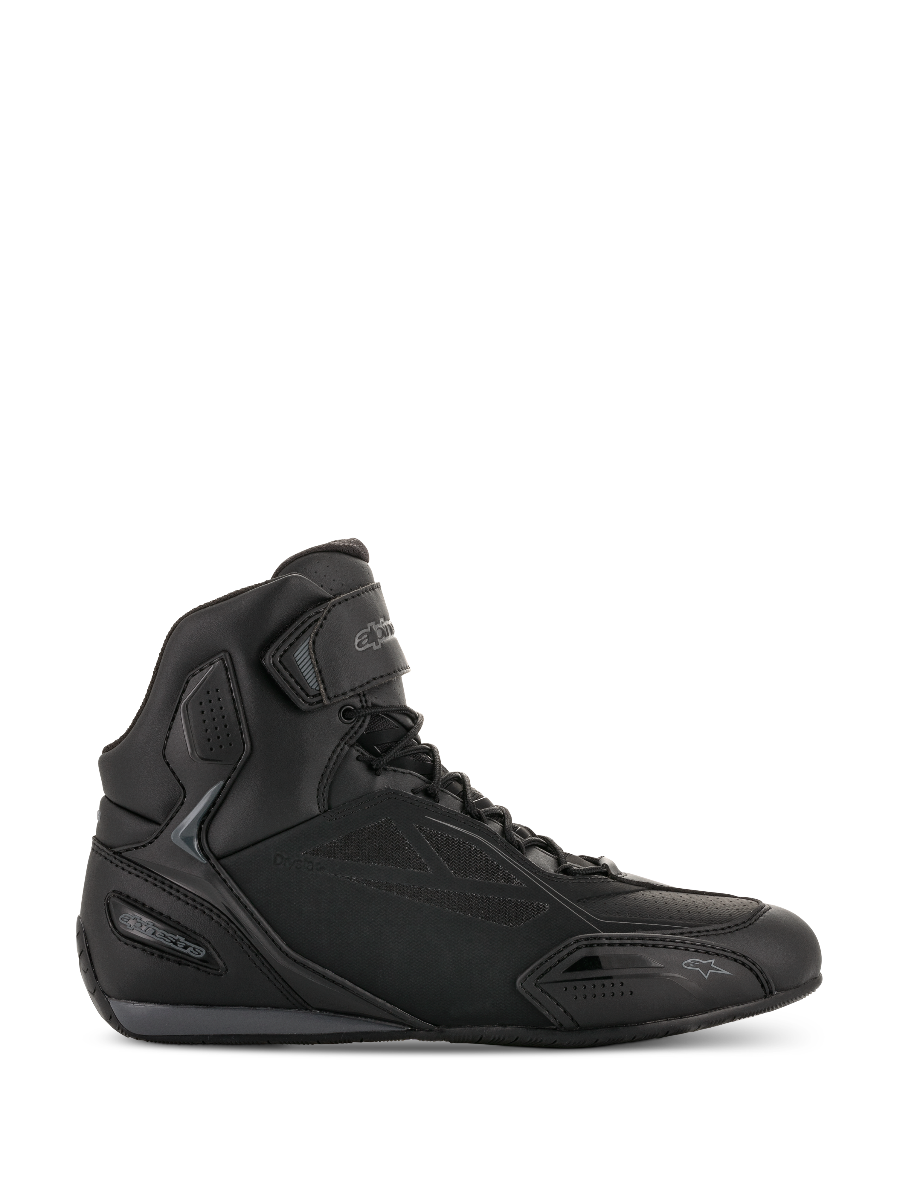 Alpinestars Faster-3 Drystar Riding Shoes, sneaker da moto nere e grigio freddo, design alto con chiusura a lacci e cinturino in velcro, struttura in microfibra impermeabile, calzature sportive per guida su strada