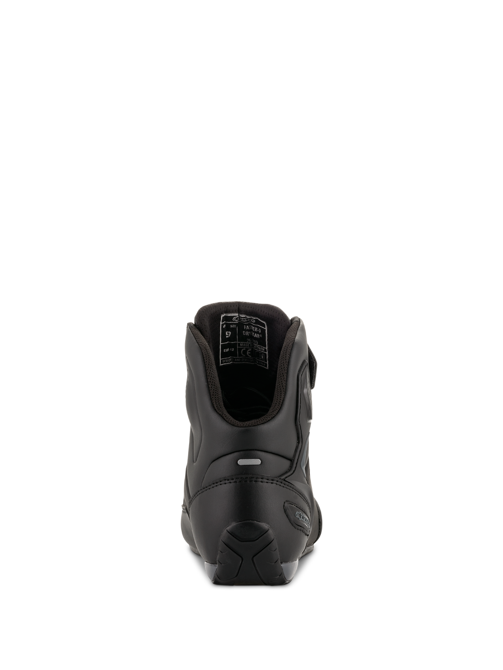 Scarpe da moto Alpinestars Faster-3 Drystar®, Black Cool Gray, vista posteriore con rinforzo del tallone, inserto riflettente e fodera interna, struttura in microfibra impermeabile per guida su strada