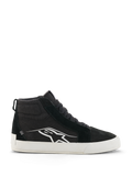 Alpinestars Ride-63 Canvas Shoes, sneakers da moto alte, nero e bianco, calzature urban casual, tomaia in tela e scamosciato, profilo laterale con logo Astars bianco, suola piatta in gomma bianca