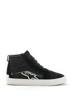 Alpinestars Ride-63 Canvas Shoes, sneakers da moto alte, nero e bianco, calzature urban casual, tomaia in tela e scamosciato, profilo laterale con logo Astars bianco, suola piatta in gomma bianca