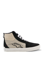 Alpinestars Ride-63, scarpe in pelle, sneaker da moto alte, nero, grigio freddo e bianco, profilo laterale con logo A-star nero, suola vulcanizzata bianca, rinforzi in camoscio, lacci bianchi, calzatura casual urbana da motorsport