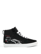 Scarpe Alpinestars FQ20 Ride-63 Canvas, scarpe da moto alte nere, logo Alpinestars bianco e scritta "EL DIABLO" rossa sul lato, suola e lacci bianchi, calzature da moto casual e urbane