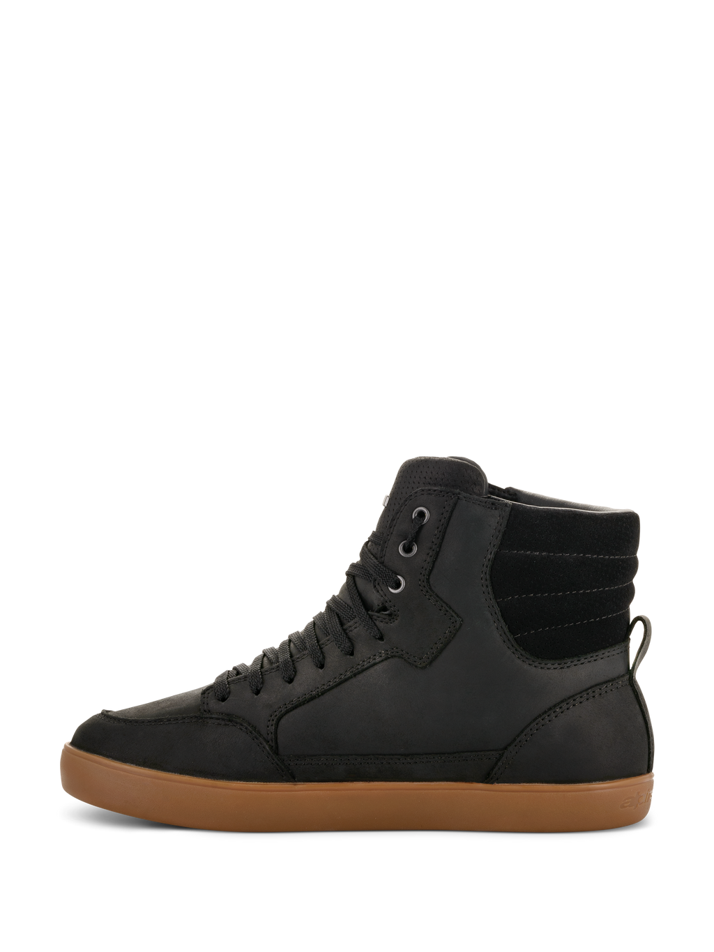 Alpinestars J-6 Waterproof Shoe, scarpa tecnica da moto, nero con suola in gomma marrone, vista laterale, design sneaker high-top, tomaia in pelle, calzatura da moto urban casual