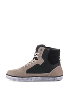 Alpinestars J-6 Waterproof Shoe, scarpa da moto, Nero Flint Bianco, stile sneaker alta con pannelli in pelle grigio flint e nero, lacci crema e suola in gomma bianca screziata, design urbano casual per il motociclismo