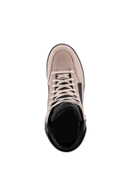 Scarpa Alpinestars J-6 Waterproof, scarpa da moto urbana, Black Flint White, vista dall'alto che mostra la tomaia in pelle scamosciata, lacci bianchi e colletto imbottito nero, design casual ispirato alle sneaker per il commuting in moto
