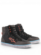 Alpinestars Scarpe J-6 Impermeabile Canvas, scarpe da moto urban da uomo, grigio e nero con accenti blu e arancioni, stile sneaker, impermeabili, calzature protettive per uso cittadino.
