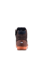 Scarpe Alpinestars Chrome Crafted Drystar®, vista posteriore, Brown Gum, scarpe da moto urban casual, costruzione in pelle e scamosciato, suola in gomma traslucida con logo in rilievo, dettaglio riflettente sul tallone