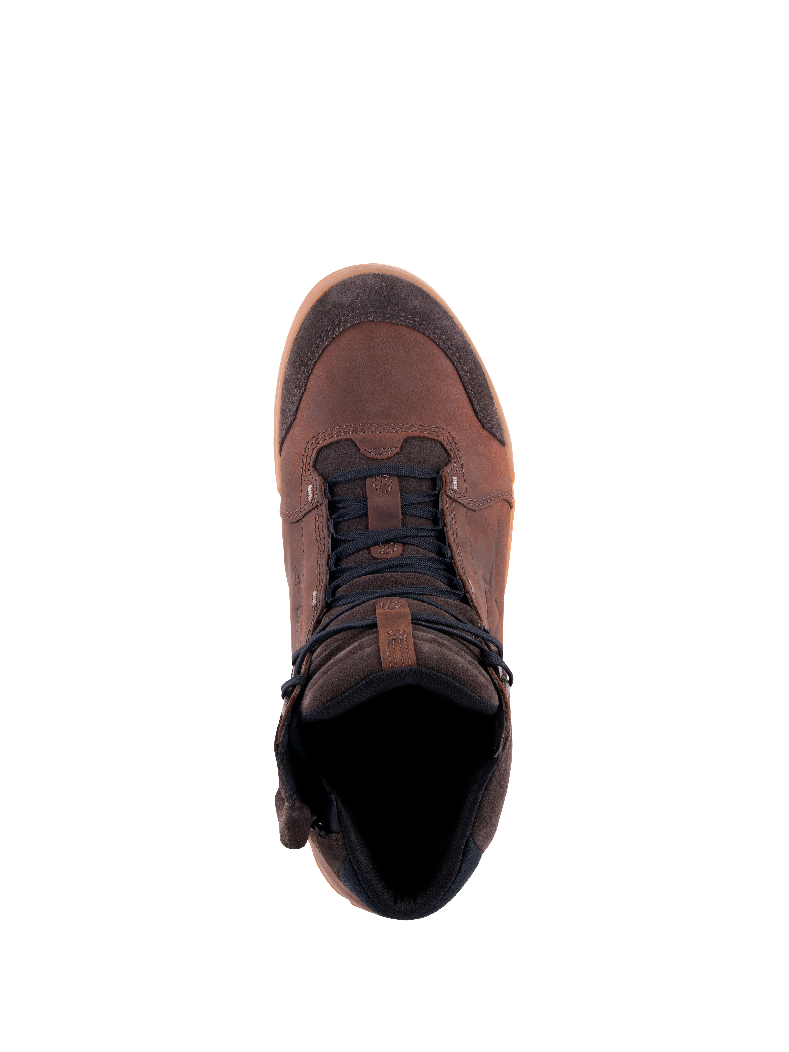 Scarpe Alpinestars Chrome Crafted Drystar®, scarpe da moto urbane, Brown Gum, vista dall'alto, tomaia in pelle e scamosciato con lacci scuri e suola in gomma, calzature da moto impermeabili casual