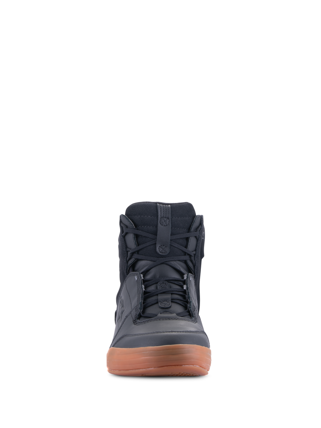 Scarpe Alpinestars Chrome Drystar®, Nero e Para, vista frontale di scarpa da moto urbana, sneaker casual a collo alto con lacci, realizzazione in pelle e camoscio con suola in gomma marrone