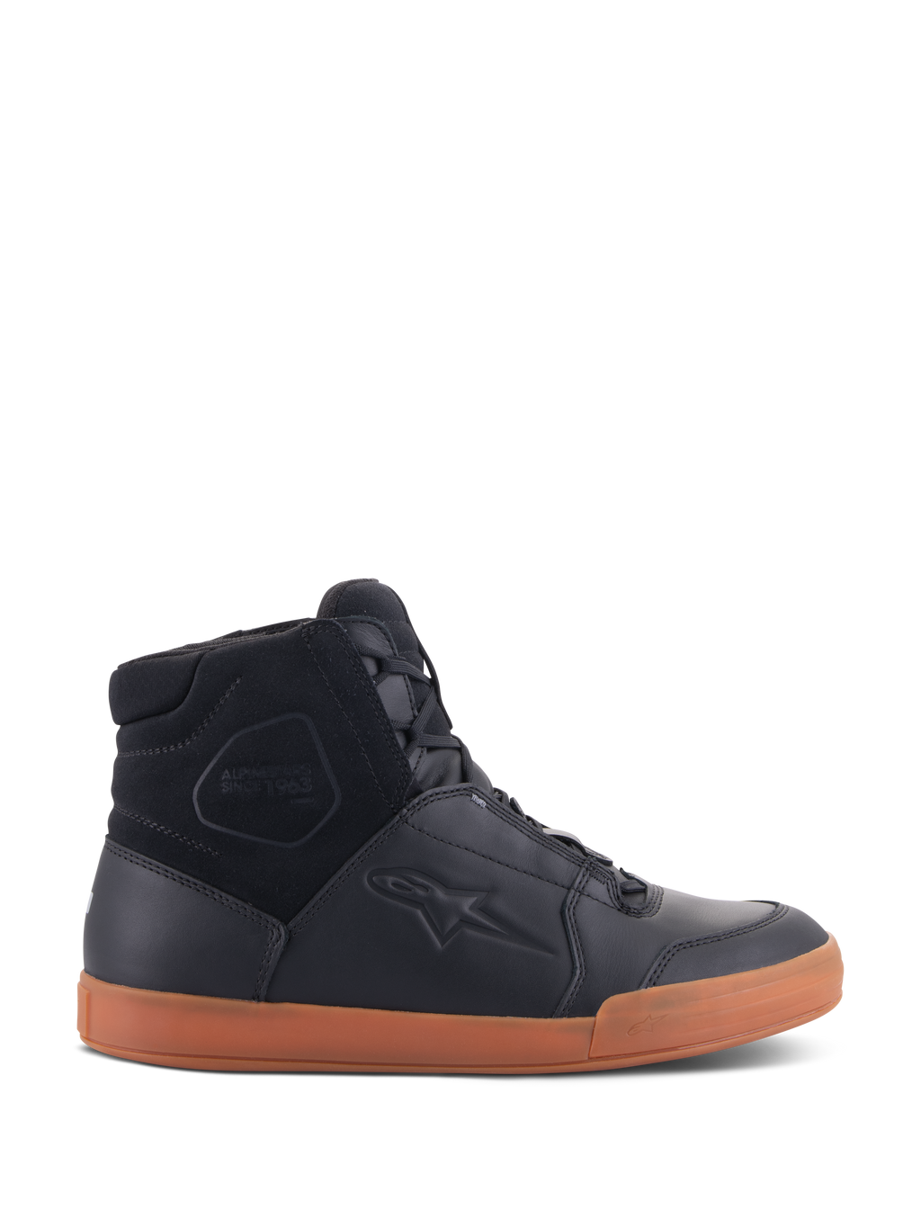 Scarpe Alpinestars Chrome Drystar®, scarpe da moto urbane, nero con suola gum, design high-top con pannelli in pelle premium e scamosciato, calzatura protettiva dallo stile casual urban