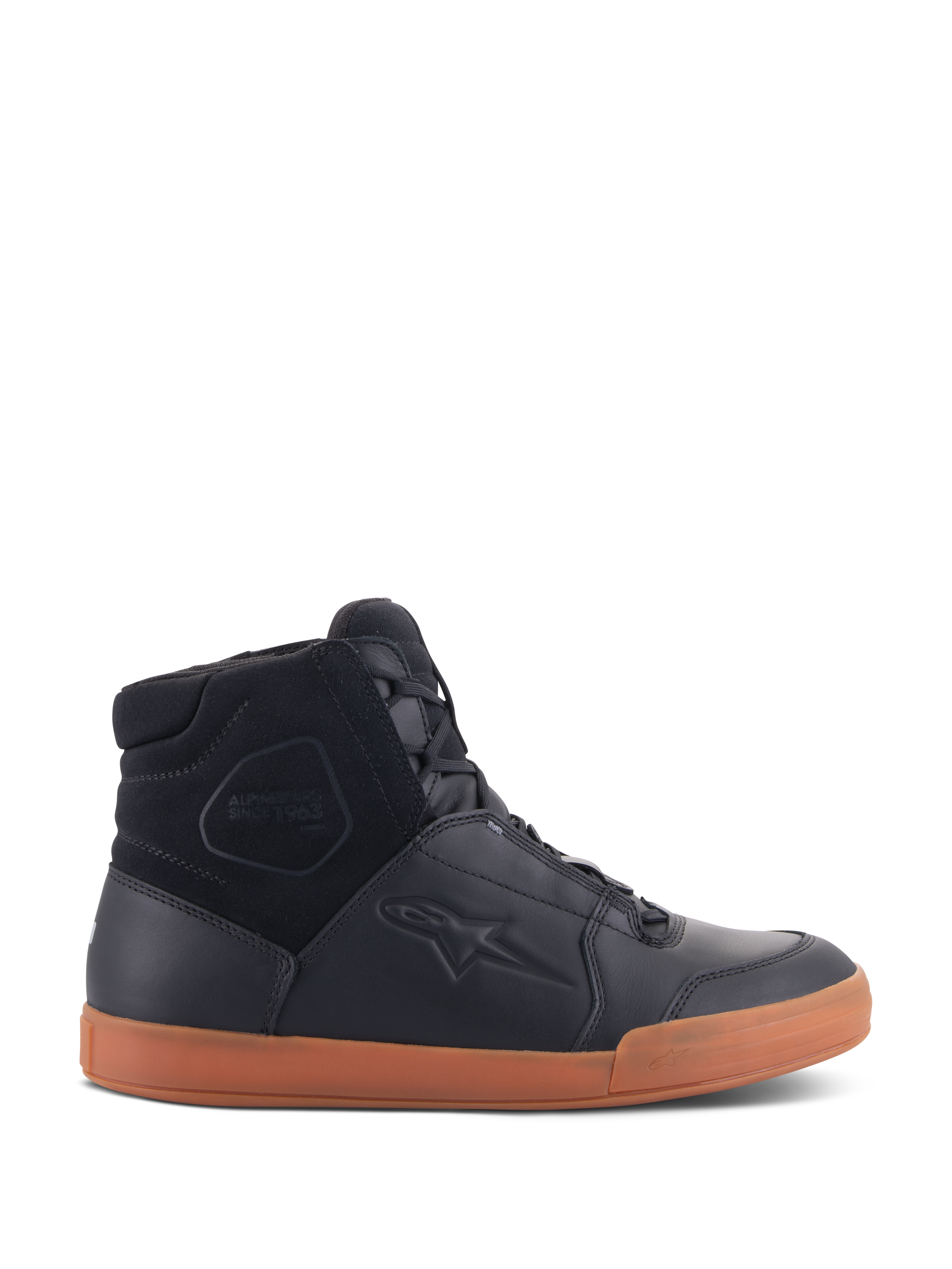 Scarpe Alpinestars Chrome Drystar®, scarpe da moto urbane, nero con suola gum, design high-top con pannelli in pelle premium e scamosciato, calzatura protettiva dallo stile casual urban