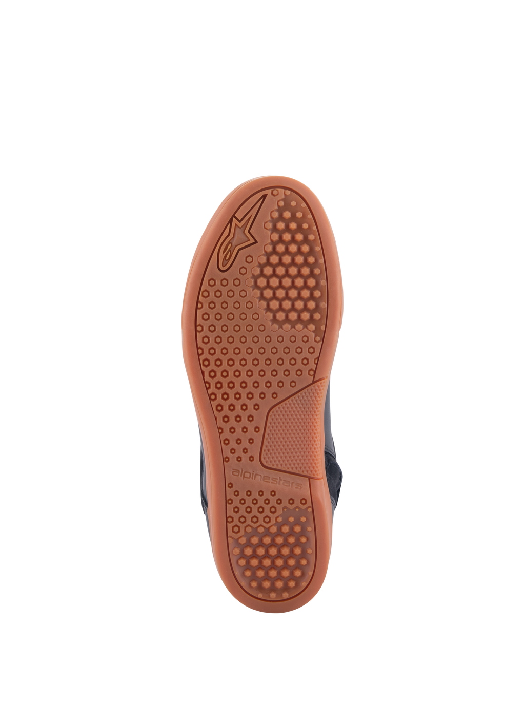 Scarpe Alpinestars Chrome Drystar®, vista della suola, suola in gomma color caucciù con motivo esagonale per il grip, calzature da moto urban casual, colorazione Black Black Gum