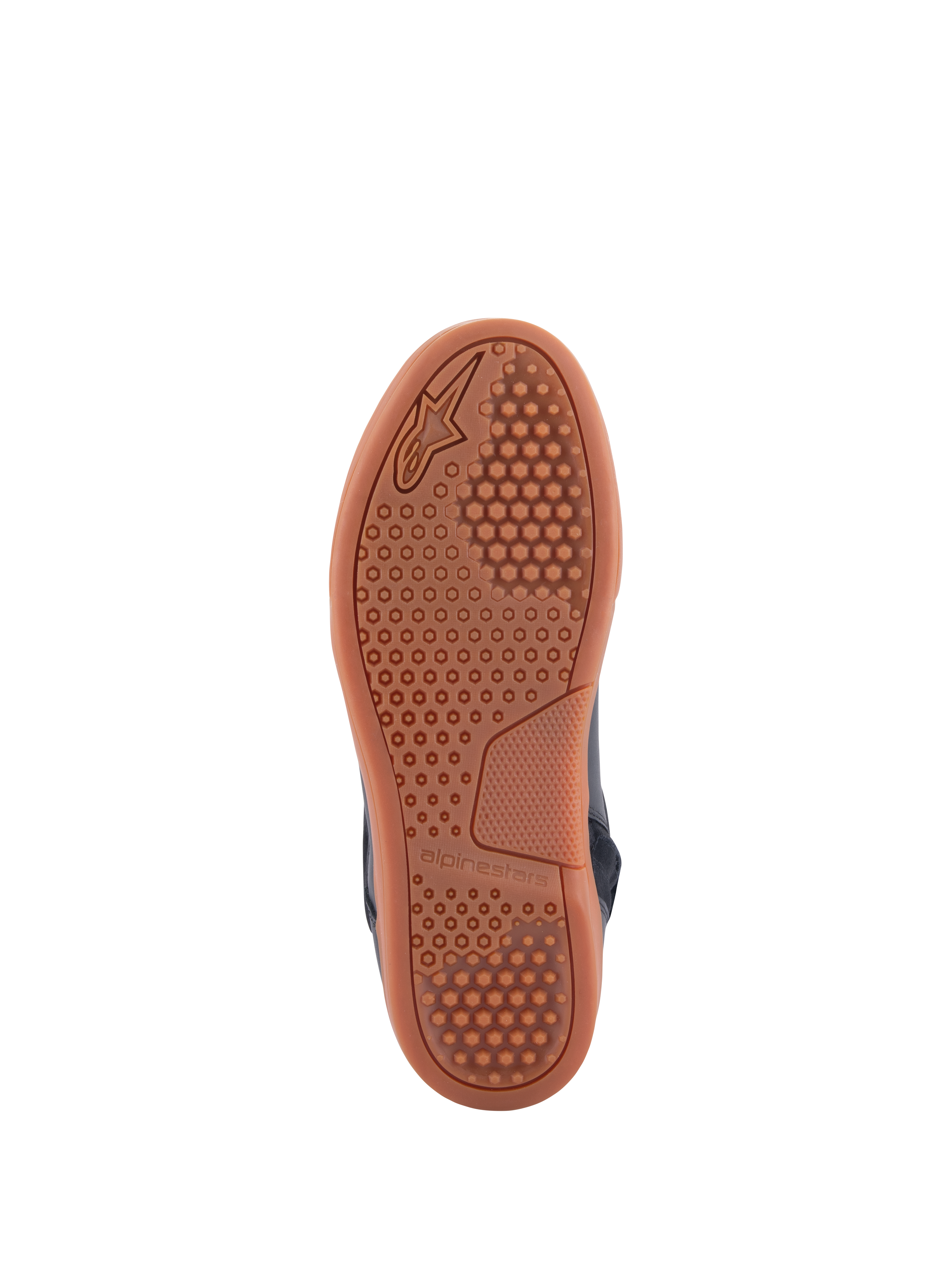 Scarpe Alpinestars Chrome Drystar®, vista della suola, suola in gomma color caucciù con motivo esagonale per il grip, calzature da moto urban casual, colorazione Black Black Gum