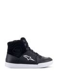Alpinestars Chrome Drystar Shoes, sneakers da moto alte nere con logo a stella e suola bianchi, tomaia in pelle e camoscio impermeabile, calzature da guida urbana con colletto imbottito
