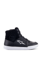 Alpinestars Chrome Drystar Shoes, sneakers da moto alte nere con logo a stella e suola bianchi, tomaia in pelle e camoscio impermeabile, calzature da guida urbana con colletto imbottito