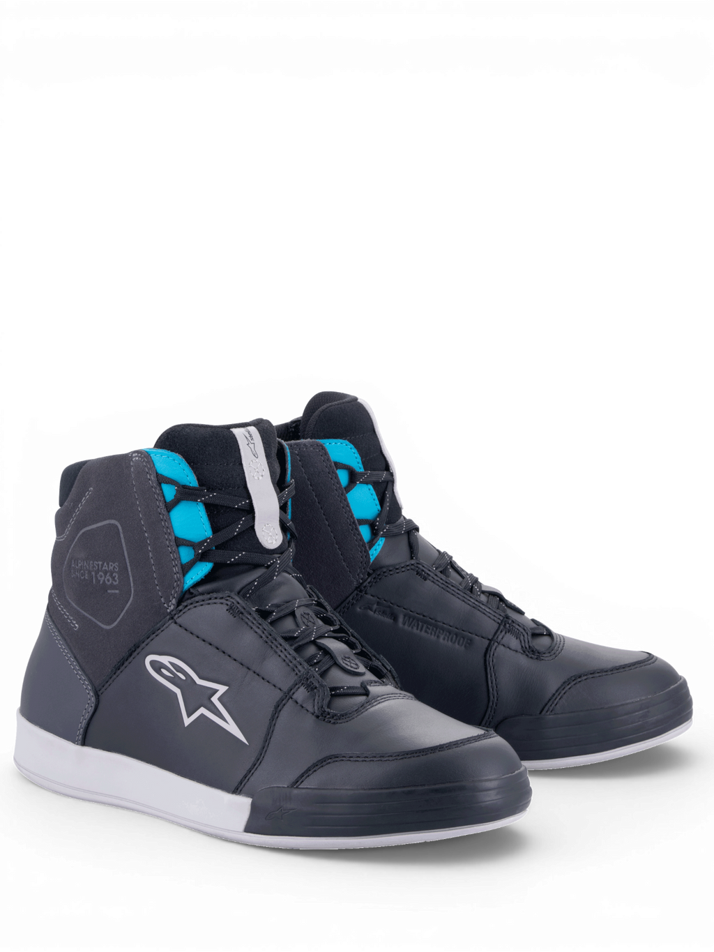 Alpinestars scarpe Chrome Drystar®, scarpe da moto urban da donna, nere e turchesi, in pelle, impermeabili, certificate CE