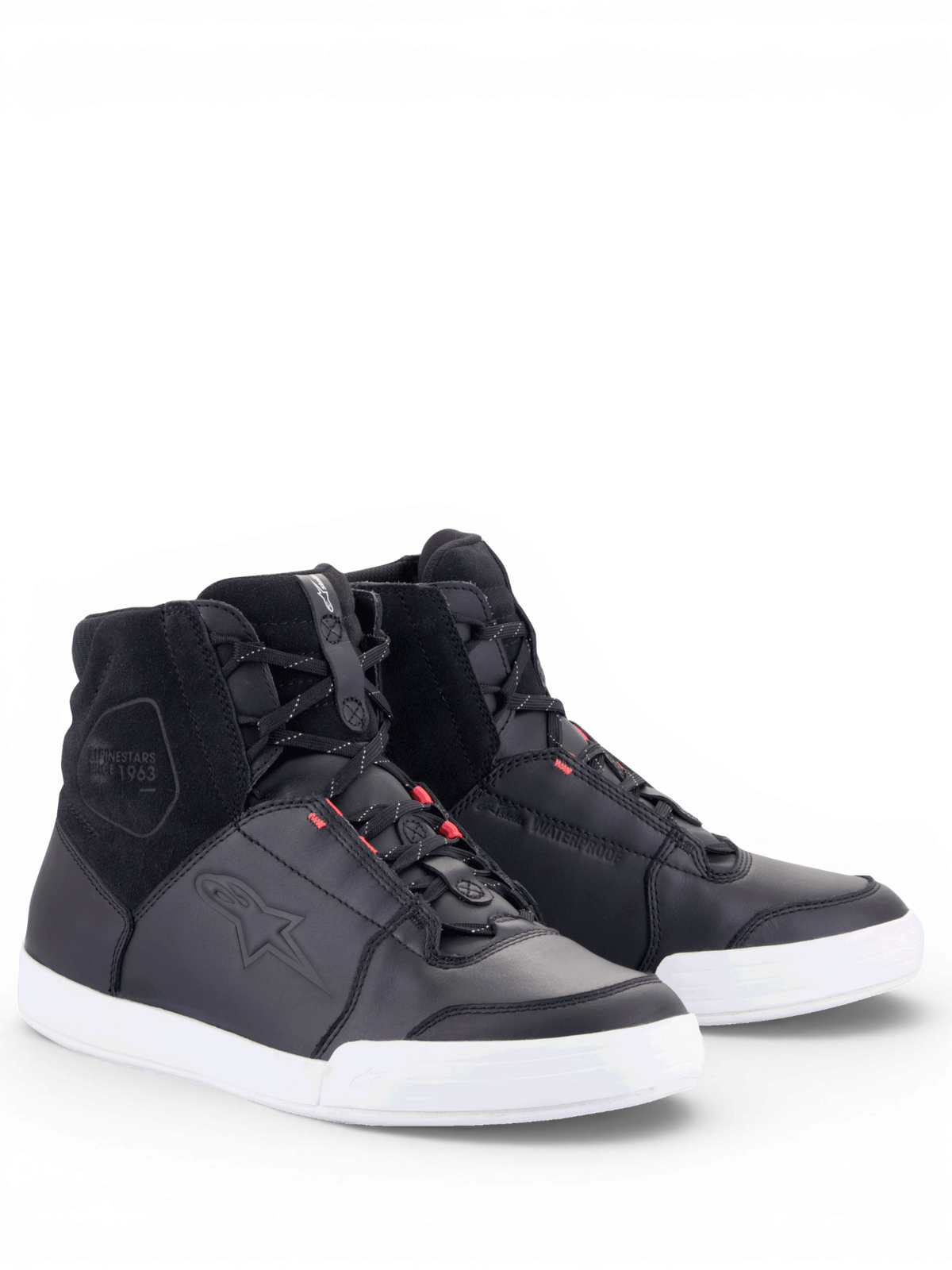 Alpinestars scarpe Chrome Drystar, scarpe da moto urban da donna, nero e bianco con dettagli rosa, in pelle impermeabile.