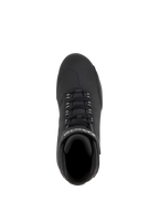 Scarpe impermeabili Alpinestars Stella Sektor, scarpe da moto da donna, nero argento, vista dall'alto con sistema di allacciatura rapida e cinturino marchiato, tomaia in microfibra con paraleva testurizzato per guida su strada
