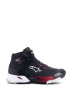 Scarpa da moto Alpinestars CR-X Women's Drystar®, nero, bianco e rosa diva, vista di profilo con logo Alpinestars bianco, dettagli rosa sfumati sull'intersuola e marchio Stella sulla caviglia, design impermeabile elegante in stile sneaker.