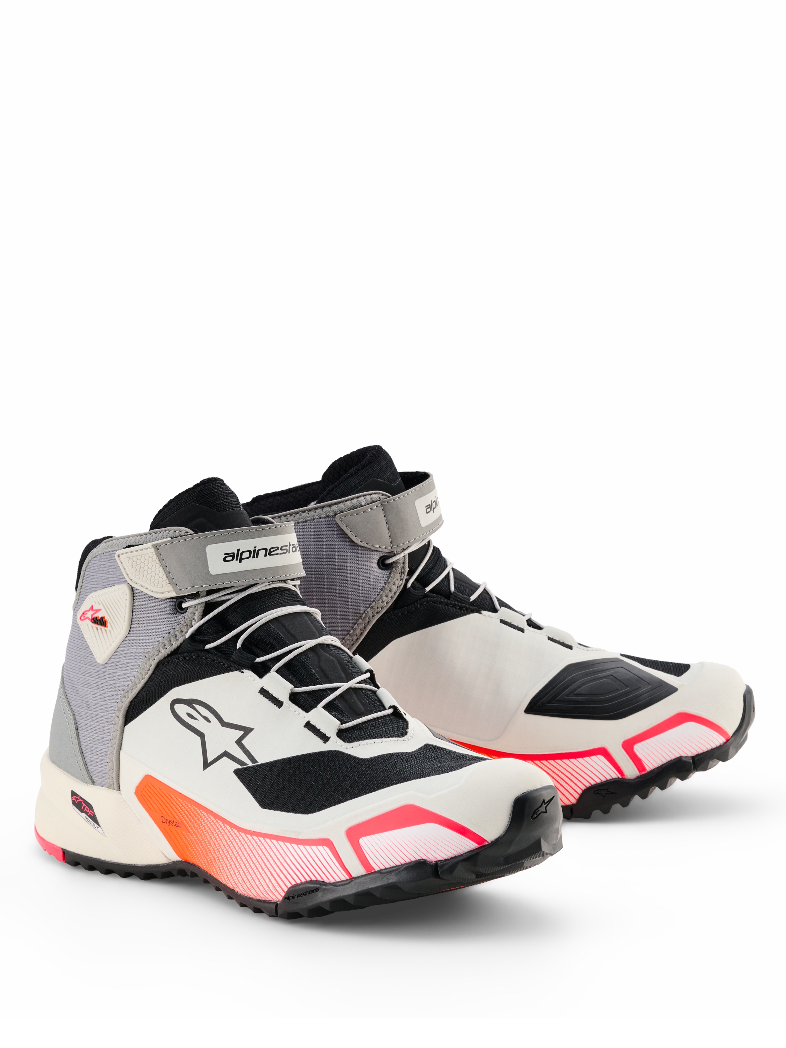 Alpinestars CR-X Women's Drystar® Riding Shoes, scarpe da moto, bianco, grigio medio, nero e rosa diva, silhouette atletica ed elegante con vivaci accenti rosa sfumati, cinturini in velcro alla caviglia e logo Astar sul lato, calzature protettive impermeabili per guida su strada