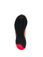 Scarpe da moto Alpinestars CR-X Women's Drystar®, vista della suola, nero con tallone Diva Pink, battistrada robusto con configurazione asimmetrica dei tacchetti, scanalature di flessione dell'avampiede e marchio TPF